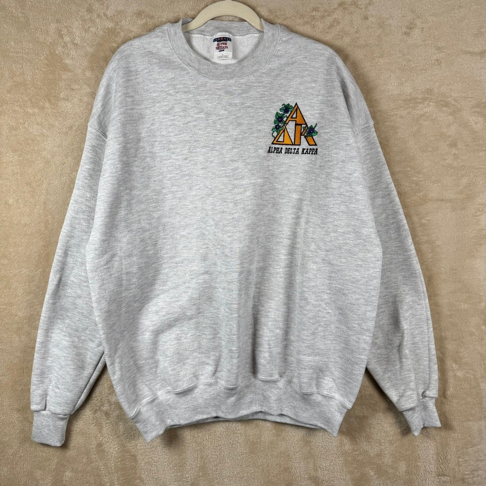 Vintage‎ Alpha Delta Kappa Sorority Gray Sweatshirt Floral Greek Letters XL